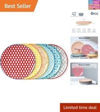 Dinner Plates Set of 6, 8.5 inch Porcelain Pasta Plates - Ceramic Small Kitch...