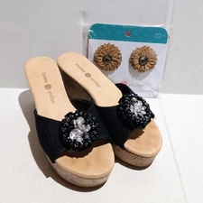 Lindsay Phillips Black Devon Wedge Sandals-Size 7-Interchangeable Clips-Lalita