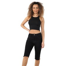 Ladies High Waist Magic Denim Shorts Womens Stretch Summer Knee Length Pants
