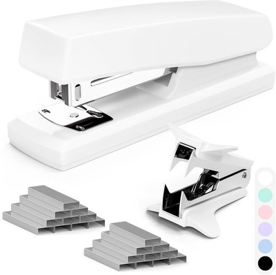 White Office Stapler, 25 Sheet Capacity with 2000 Staples and Staple Remover, De