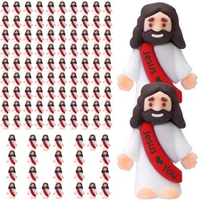 Bememo 100PCS Little Jesus Figures - "Jesus Loves You" Rubber Pocket Figurines