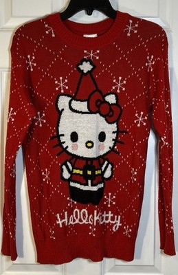 Red Sanrio Hello Kitty Sweater Holiday Graphic of HK As Santa Claus Size S (4-6)