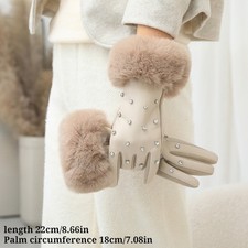 Women Faux Fur Gloves Driving Warm Lining Rhinestone Gloves Touchscreen