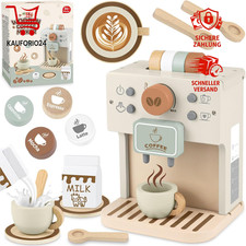 Kinderk&uuml;che Holz Kaffeemaschine Spielset Zubeh&ouml;r K&uuml;chenger&auml;te Hellgrau Geschenk