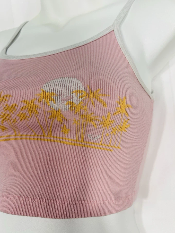 Vintage Roxy Y2K Womens Tank Top Baby Tee Ribbed Crop Tropical Palm Tree Size S - Image 3 of 4