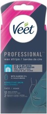 VEET Professional  Wax Strips, For Face, Sensitive Skin, With Almond Oil, 12 ct