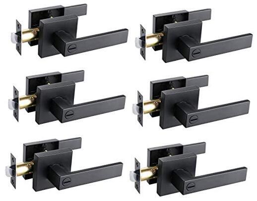 Privacy Door Lever with Lock, Keyless Interior Door 6 Pack Matte Black Modern-image