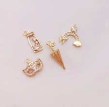 6pcs Cubic Zirconia Umbrella Mask Rainbow Milk Tea Charm Pendants