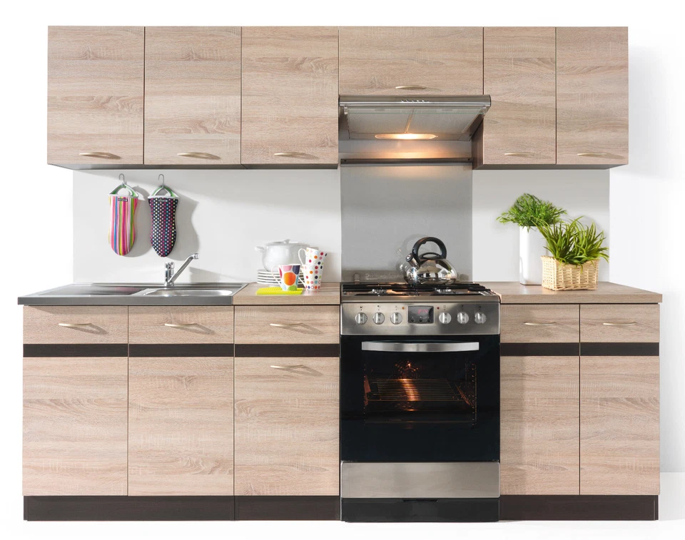 Küche 240cm - 4 Farben wählbar - Einbauküche Küchenzeile günstig & schnell grau