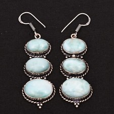 Larimar Gemstone Handmade 925 Sterling Silver Dangle Earrings For Women SE-24
