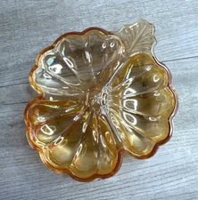 Vintage Carnival Glass Jeanette Marigold Divided Clover Dish