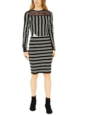 Bar III Striped Mesh-Inset Dress Black Small