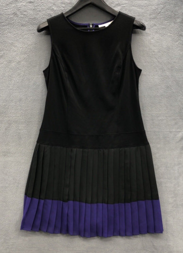 Loft Dress 14 Black Purple Pleated Sheer Sleeveles