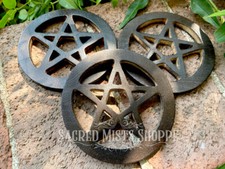 Pentacle Hand Carved Wooden Round 4" Altar Paten Tile Decoration Elements