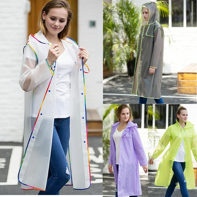 Women's Transparent Clear Hoodie Rainwear Waterproof EVA Raincoat Rain  Coat Men