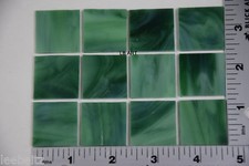 2112.00 MINT OPAL, DEEP FOREST GREEN STREAKY 1" x 1" 3mm BULLSEYE GLASS 90 COE