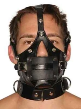 Genuine Leather Muzzle Hood with Removable Gag & Blindfold – BDSM Mask