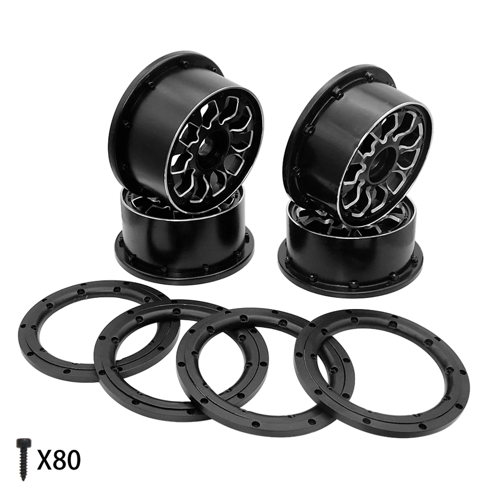 4er Set Schwarz Alufelge Metallfelge Fit 1/5 HPI Rovan King Motor Baja 5T Buggy - Bild 2 von 4