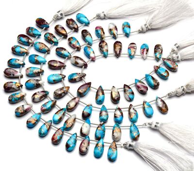 Natural Gem Oyster Copper Turquoise 15x7MM Size Smooth Pear Shape Beads 7'' 68Cts
