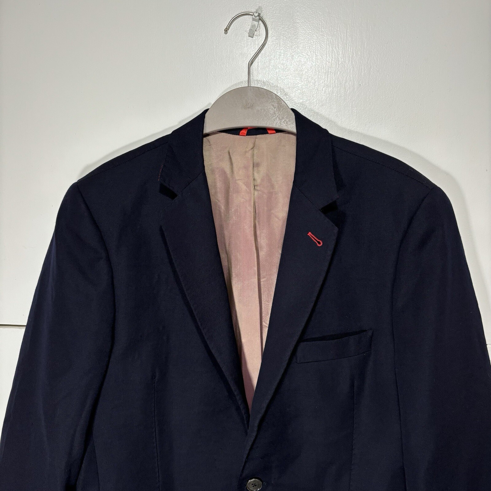 Giacca blazer scarlatto Mark Marengo Savile fila blu navy singolo bottone lana EU50 UK40