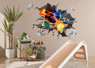 Charizard Explosive Fire Charizard Fire Breath Pokemon 3D WALL EXPLOSION Decal Wall Sticker ...
