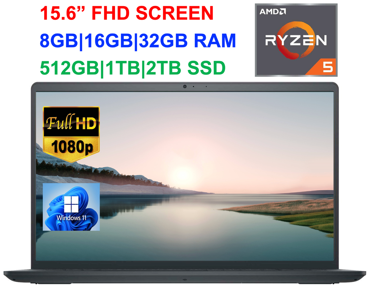 2023 Dell Inspiron 15 Laptop, FHD AMD Ryzen 5, up to 32GB