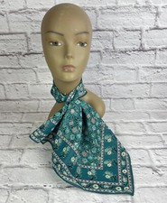 Vintage Ladies  Green  Coral Floral Print Polyester Scarf Made In Japan