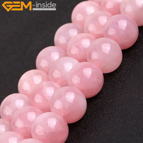 Natural Gemstone Pink Rose Quartz Round Loose Beads For Jewelry Making 15" DIY - Picture 32 of 43