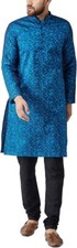 Men's Long Jacquard Silk Blend Kurta Traditional Ethnic Wear Mandarin Collar