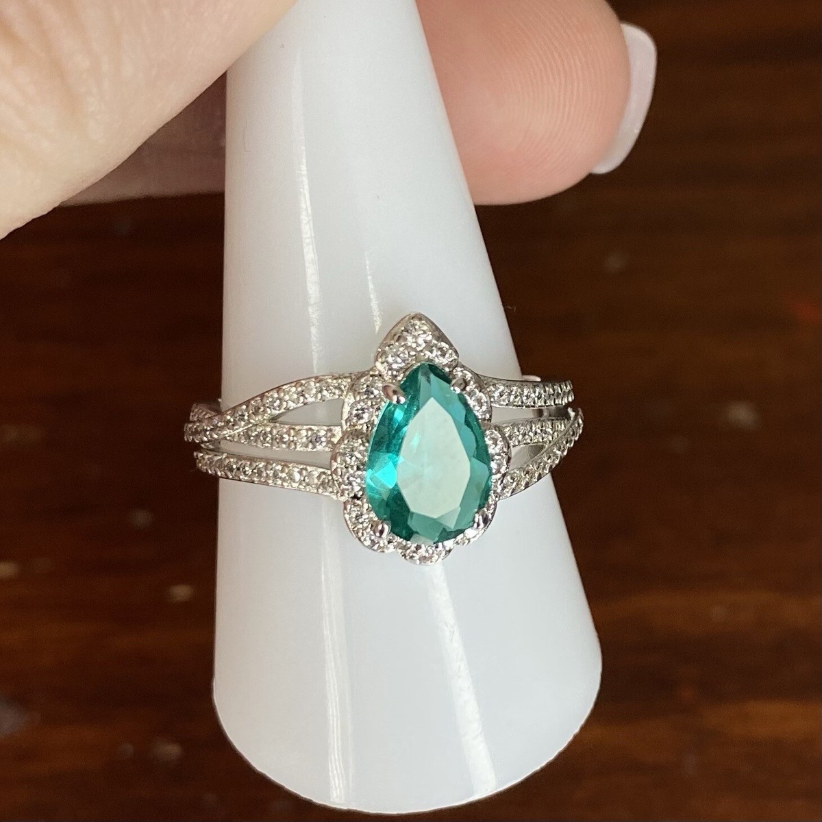 Ring Bomb Party Original Ring Created Aquamarine Halo Size 9 Rhodium plated