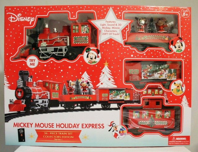 Disney Mickey Mouse Holiday Express Train Set G 36 PC Light Sound 20ft Disney Giant 36 Pc Mickey Mouse Holiday Express Train Set
