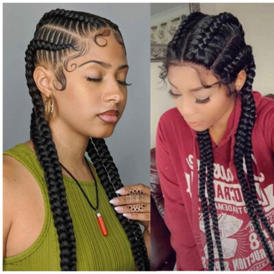 Box Braided Wigs with Baby Hair 4 Braideds Lace Front Wigs Black 38''
