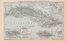Cuba Jamaica Puerto Rico Caribbean Map 1900 Ancient Caribean Sea
