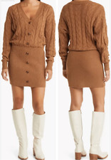 Steve Madden sweater dress fisherman knit V-neck pull over size medium brown NWO