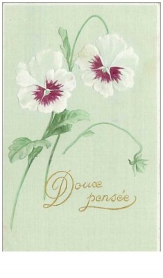 Flowers No. 257 White Pansies Light Green Background CP Gauffree
