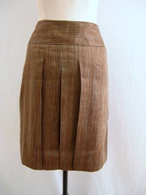 NWT $165 size 0 ETCETERA VINTAGE BROWN ORANGE STRIPED COTTON SKIRT FLAIR