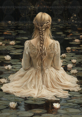Ätherische Dame im Seerosenteich romantisch Fantasy präraffaelitischer Kunstdruck z84