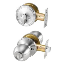 Door Knob and Deadbolt Set, Satin Nickel Entry Door Knob and Single Cylinder Dea