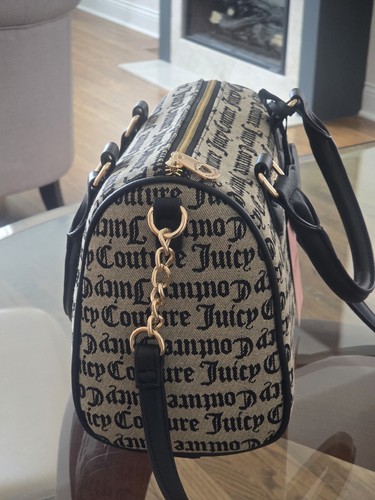 Juicy Couture Black Beige Jaquar Bestsellers Fame Satchel Bag Purse NWT $99 - Picture 3 of 13