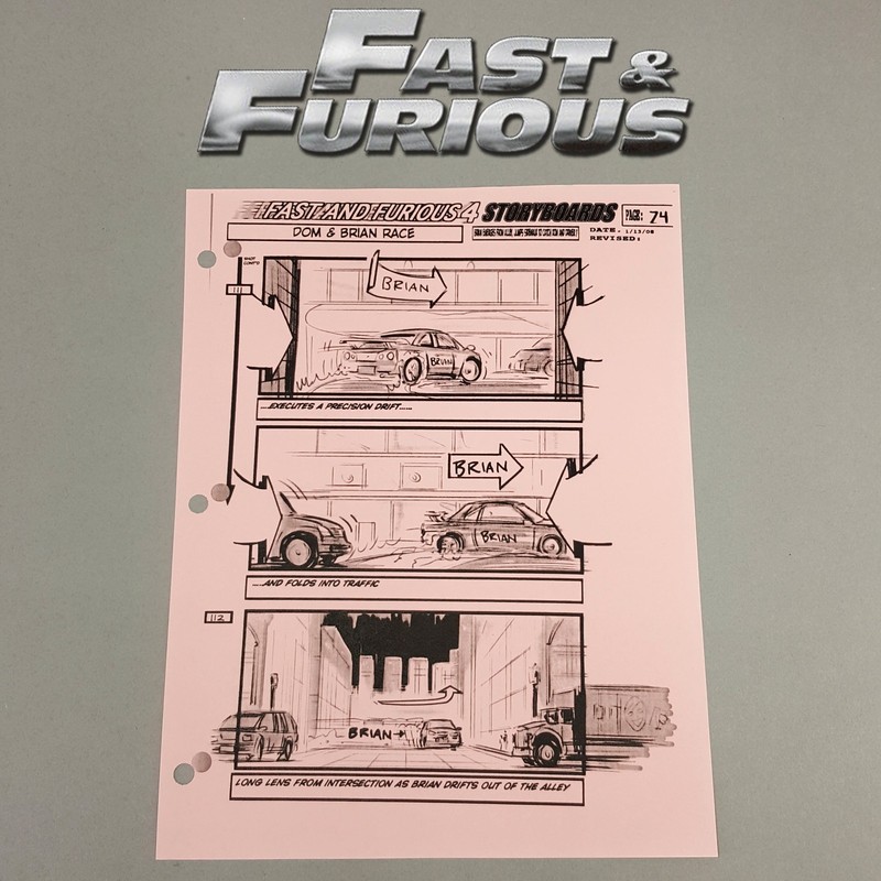 Image 16 of Fast and Furious 4 Production Used Storyboard, Brian Drifts Out of Alley p74 COA