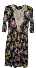 VTG Alison J Midi Dress Floral Crochet Lace 80s Sz 10 Pockets Cottage Core Geek