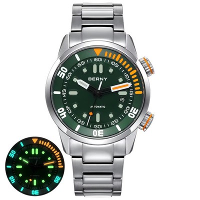 BERNY Herren 200m Taucheruhr Automatik Mechanisch Edelstahl Saphir
