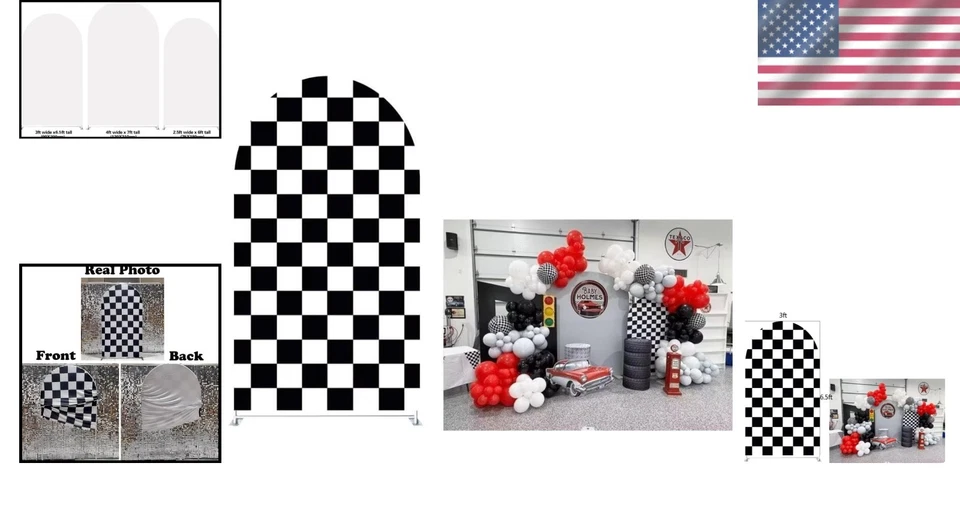 Arch Backdrop Cover in Racing Checker Design - Machine Washable, 3ft x 6.5ft - Image 2 of 4