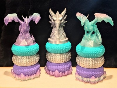 Multi Compartment Three Dragon Trinket Bowl Jewelry Box Set With Crystal Bases