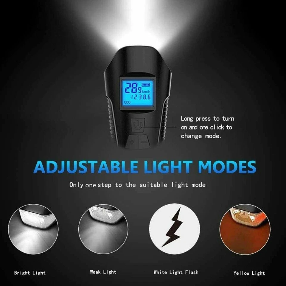 350 Lumen Bicycle Headlight with Speedometer, USB Rechargeable Bike Light Set - Image 3 of 4