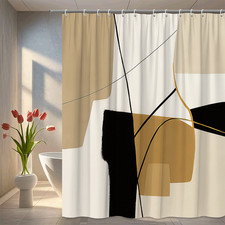 Modern Abstract Shower Curtain in Black, White and Beige Design