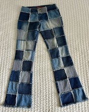 Vintage Y2K Zana Di Patchwork Blue Denim Jeans Size 7 Low Rise Flare