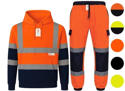 Herren Hi Viz Pullover Hoodie & Jogginghose Set Fleece gefüttert reflektierend Arbeitskleidung PSA