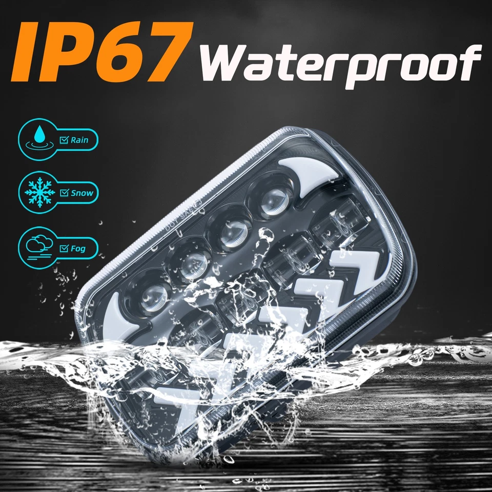 7X6 Stock Style Glass Lens / Metal Headlight H4 Halogen Light Bulb Headlamp Pair Foto 2 de 4