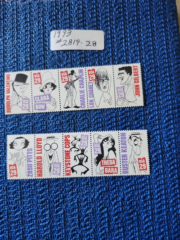 #9D,1993 USPS Stars of Silent Screen 29 Cent Stamps, 10 MNH, Scott #2819-28